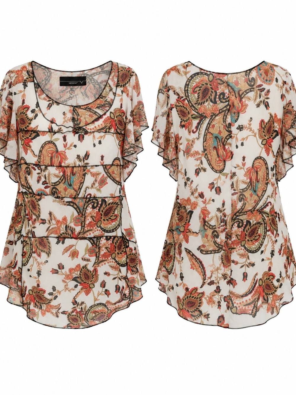 Venezia Cream Paisley Ruffle Sleeve Blouse
